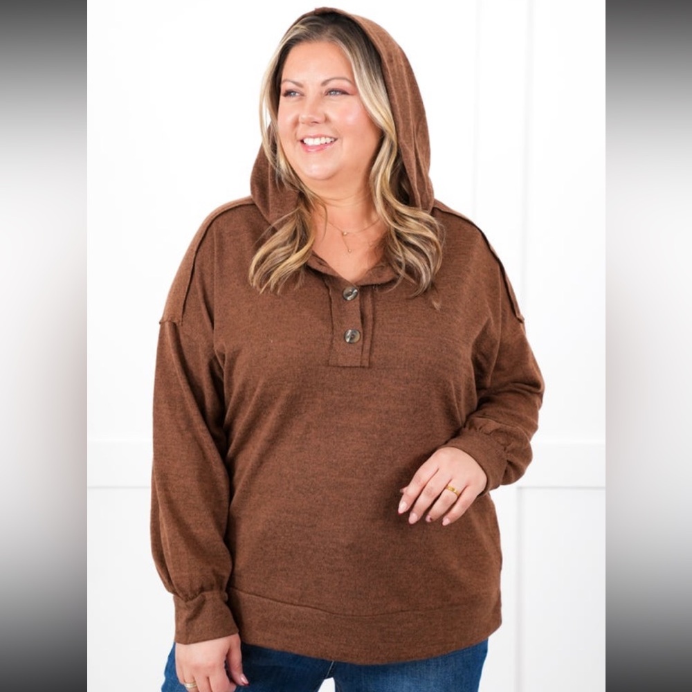 Plus Size Heather Long Sleeve Button Up Hooded Top